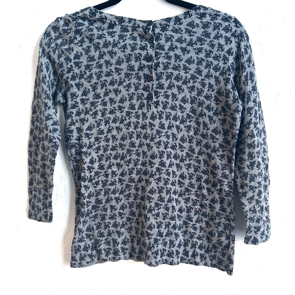 LOFT Gray Top with Black Leaf Pattern Long Sleeve - Picture 2 of 6